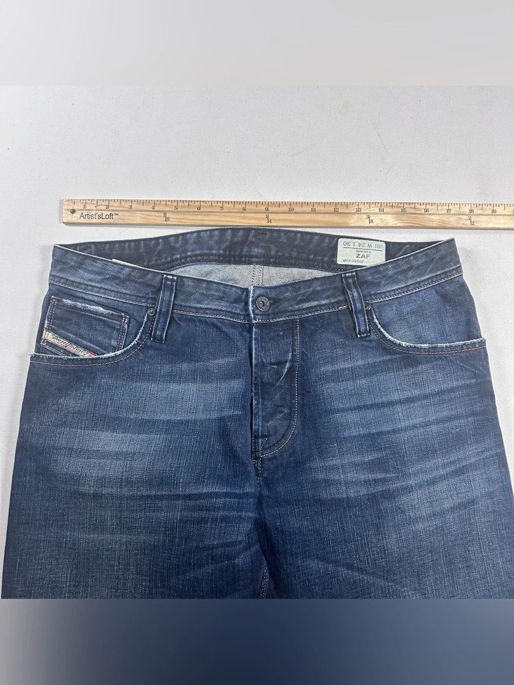 DIESEL ZAF 0081W BOOTCUT Dark Blue FLARE BUTTON JEANS Pants DENIM 34x30 Whiskers